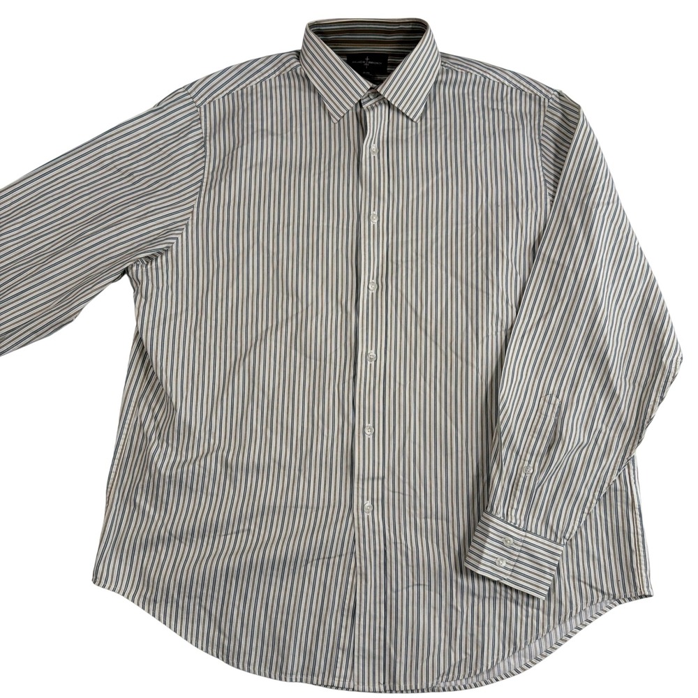 Black Brown 1826 Button Down Shirt Mens XL Blue Brown Striped Long Sleeve Cotton